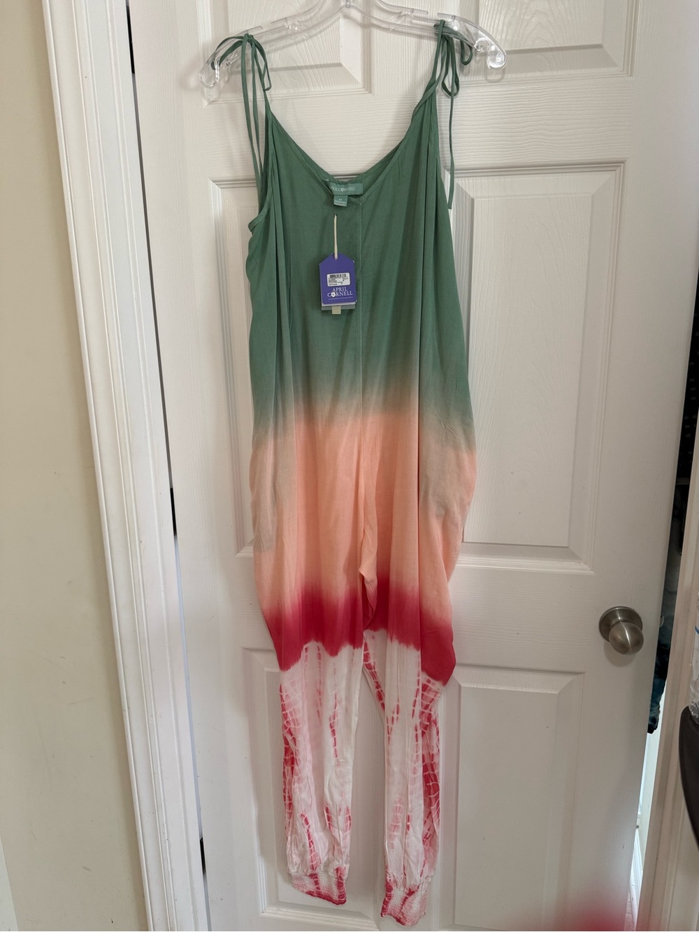 April Cornell Green to Coral to Red Ombre Cropped Jumpsuit